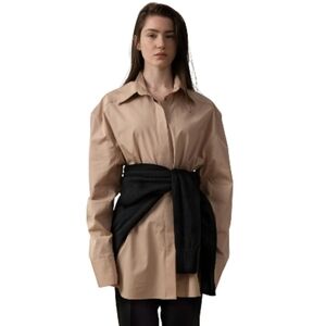 A LINE Boyfriend Shirt Button Down Camel Women's Small Medium